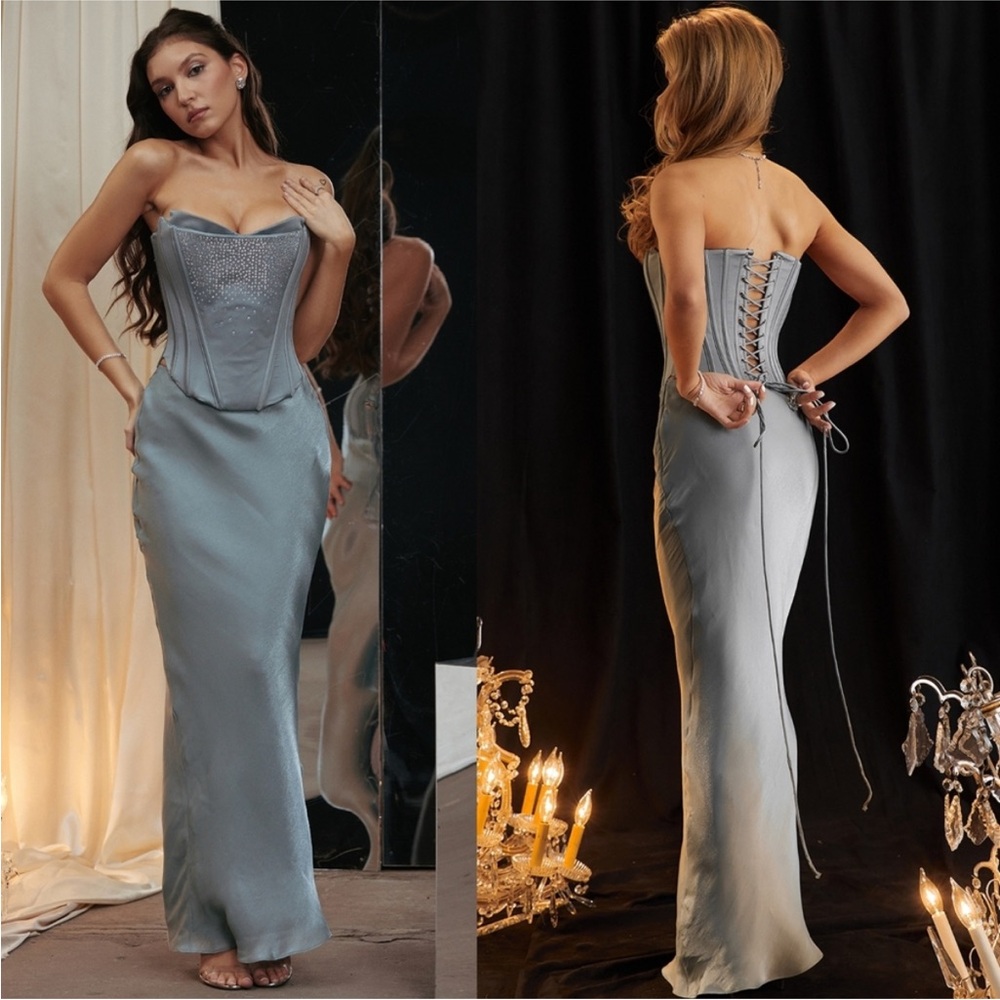 House Of CB 'Amadi' Cool Blue Floor Length Maxi Skirt NWOT Size XS‎